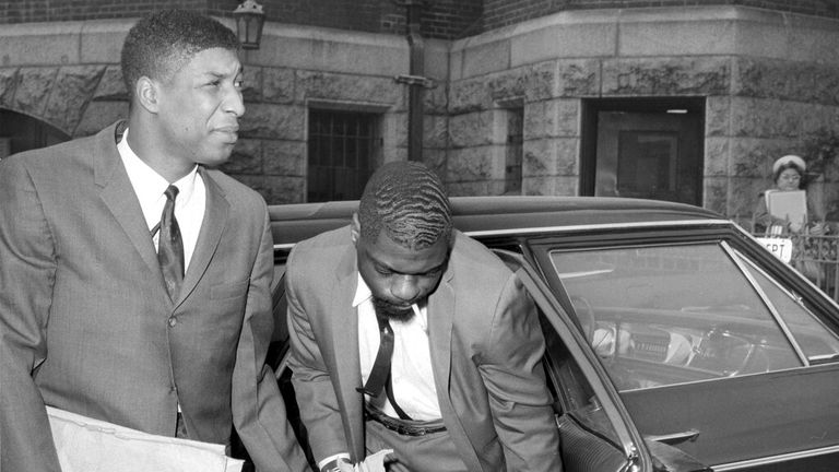John Artis (left) with Rubin &#39;Hurricane&#39; Carter as they arrive at court in New Jersey in May 1967. Pic: AP