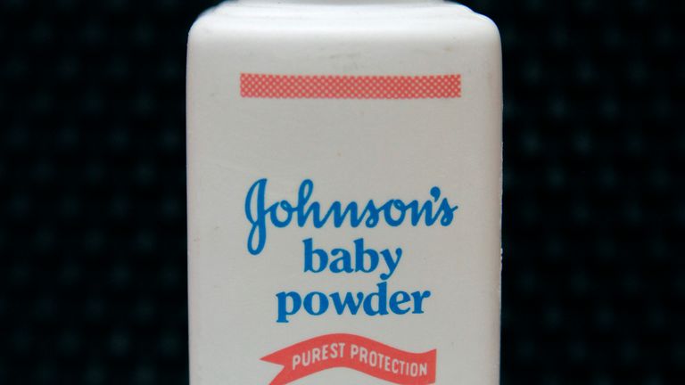 This April 15, 2011, file photo, shows a bottle of Johnson&#39;s baby powder Pic: AP
