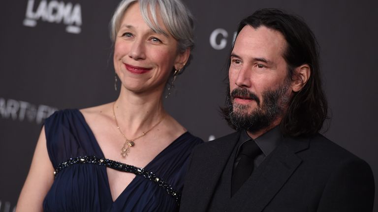 Keanu Reeves and Alexandra Grant arrive at the 2019 LACMA Art and Film Gala at Los Angeles County Museum of Art on Saturday, Nov. 2, 2019, in Los Angeles. (Photo by Jordan Strauss/Invision/AP)