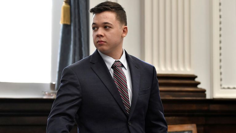 Kyle Rittenhouse looks back to the gallery during a break in testimony from Gaige Grosskreutz during his trial at the Kenosha County Courthouse in Kenosha, Wis., U.S. on Monday, Nov. 8, 2021. Sean Krajacic/Pool via REUTERS
