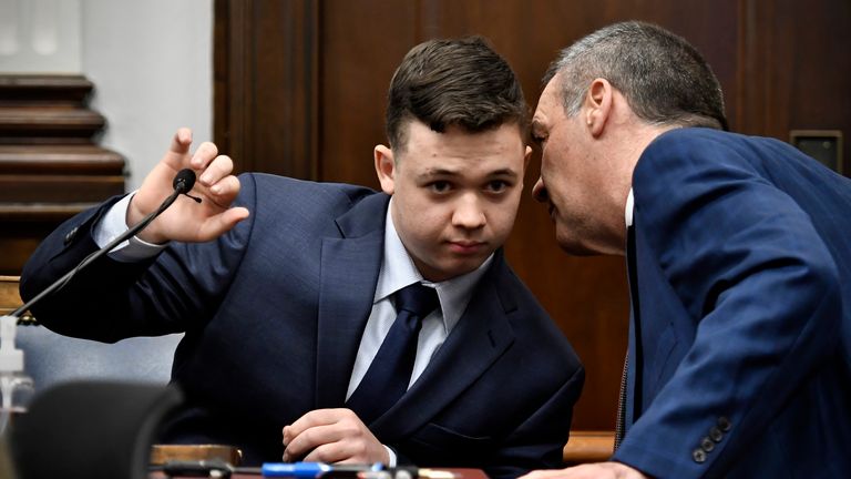 Kyle Rittenhouse, left, listens to his attorney, Mark Richards, as he takes the stand during his trial at the Kenosha County Courthouse in Kenosha, Wis., on Wednesday, Nov. 10, 2021. Rittenhouse is accused of killing two people and wounding a third during a protest over police brutality in Kenosha, last year. (Sean Krajacic/The Kenosha News via AP, Pool)
PIC:AP

