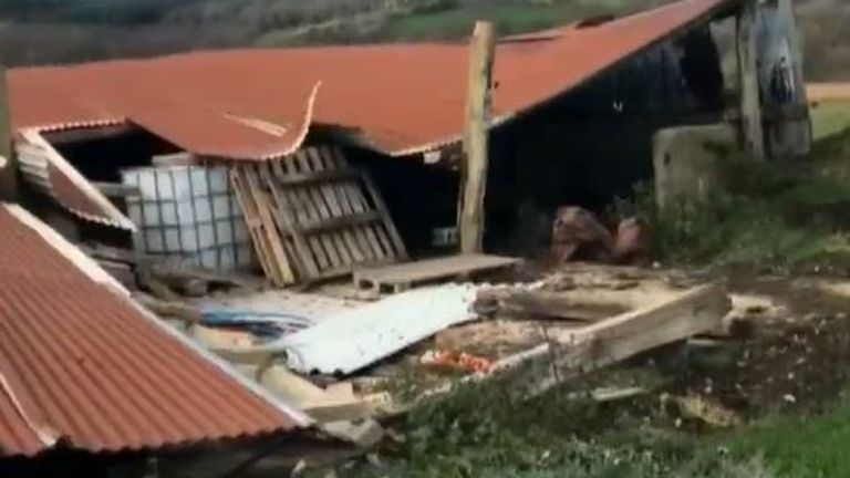 Lamb shed on farm is wrecked by Storm Arwen
