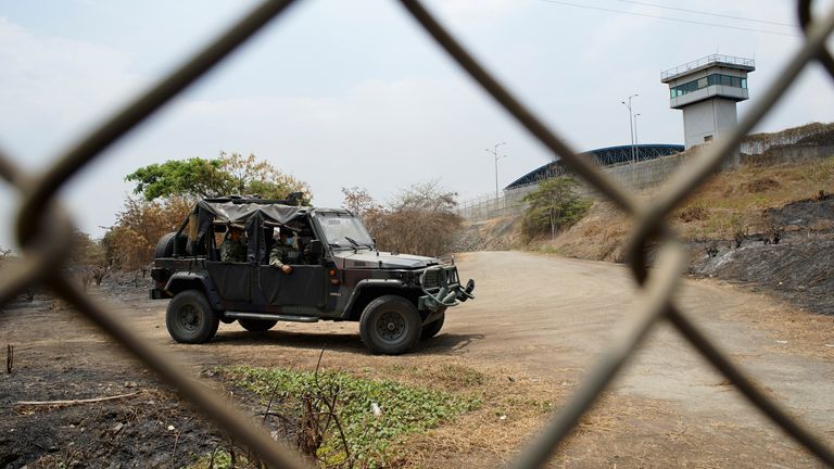 Security services patrol outside the notorious jail in Guayaquil. (file pic)