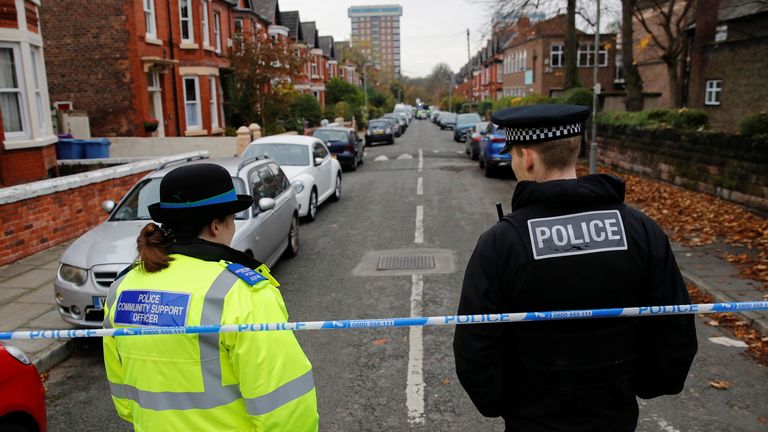 Police officers keep guard following a car blast outside Liverpool Women's Hospital, in Liverpool, Britain, November 15, 2021. REUTERS/Phil Noble
