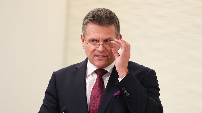 EU Commission Vice President Maros Sefcovic speaking at Europe House in Westminster