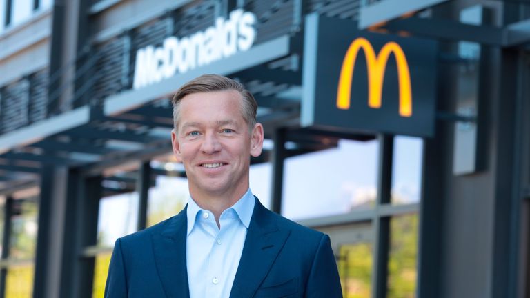 McDonald&#39;s CEO Chris Kempczinski at McDonald&#39;s headquarters on Wednesday, May 5, 2021 in the West Loop of Chicago. (Jean Marc-Giboux/AP Images for McDonald&#39;s)