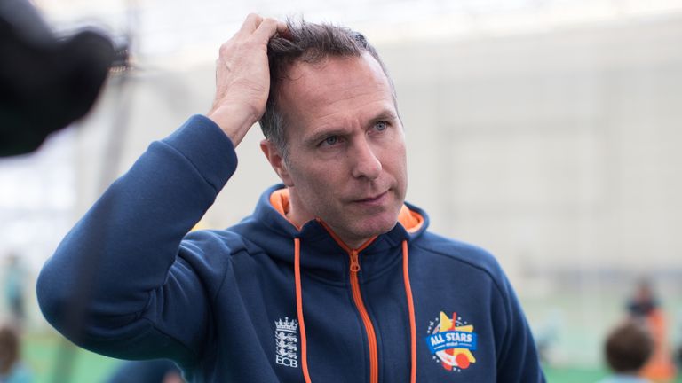 Former England cricket captain Michael Vaughan is interviewed regarding the Australian ball tampering scandal during an All Stars cricket training session at Edgbaston, Birmingham.
