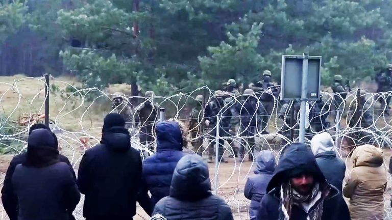 Migrants waiting on the Polish border