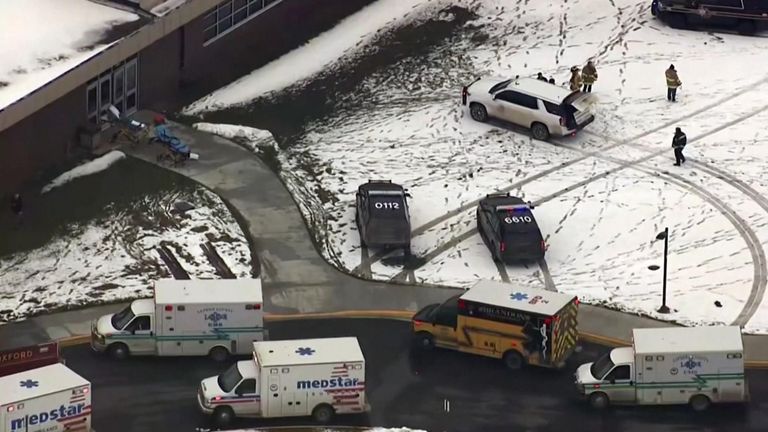 Ambulances lined up outside school in Michigan