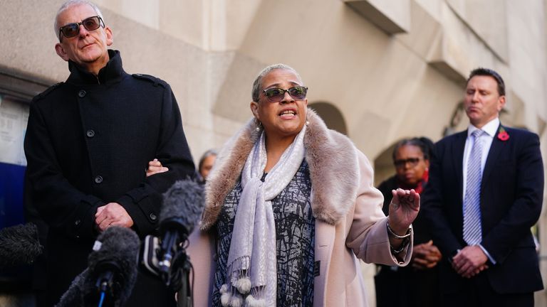Mina Smallman, the mother of Nicole Smallman and Bibaa Henry, outside the Old Bailey in London, after two Metropolitan Police officers pleaded guilty to sharing photos of the bodies of two murdered sisters on WhatsApp. Picture date: Tuesday November 2, 2021.
