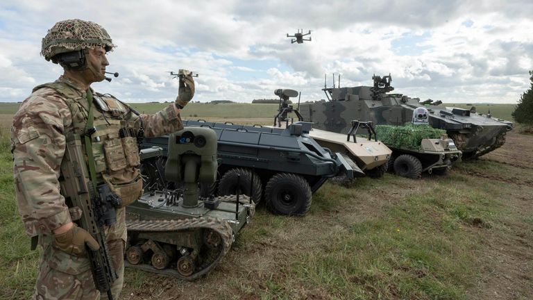 A soldier with a handheld drone. Pic: MoD