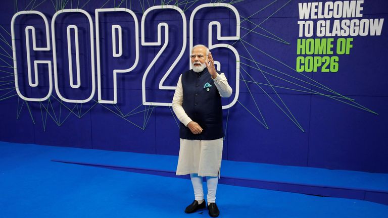 India&#39;s Prime Minister Narendra Modi arrives for the UN Climate Change Conference (COP26) in Glasgow, Scotland, Britain, November 1, 2021. REUTERS/Phil Noble/Pool