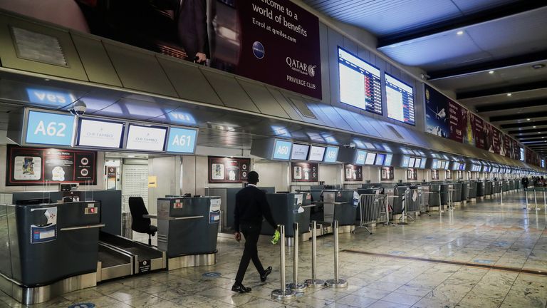 The OR Tambo airport at the weekend after countries around the world banned flights from the country where Omicron was sourced to