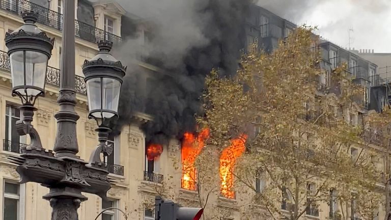 Fire and smoke come out of a building near Place de l&#39;Opera in Paris, France, November 20, 2021 in this still image obtained from a social media video. @alex_grandremy/via REUTERS THIS IMAGE HAS BEEN SUPPLIED BY A THIRD PARTY. NO RESALES. NO ARCHIVES. MANDATORY CREDIT

