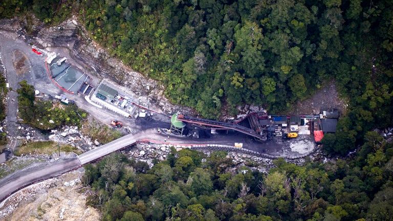 An aerial view shows the Pike River Coal mine following the underground explosion