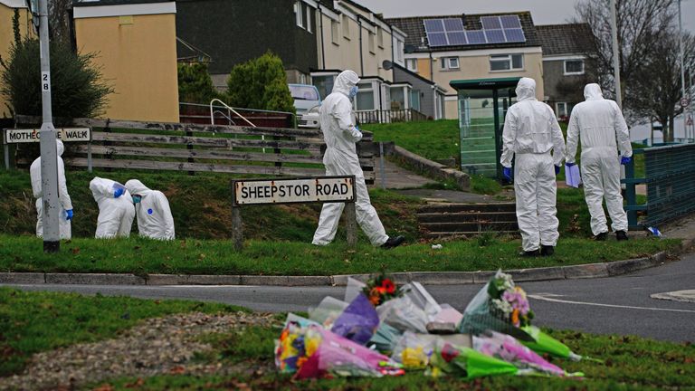 Crime scene investigators on Sheepstor Road in Plymouth, after the body of a woman was in the hunt for missing Plymouth teenager Bobbi-Anne McLeod, who has not been seen since Saturday evening. Picture date: Wednesday November 24, 2021.
