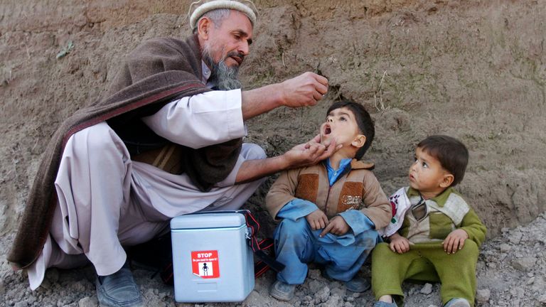 A child receives polio vaccination during an anti-polio campaign on the outskirts of Jalalabad, January 26, 2014