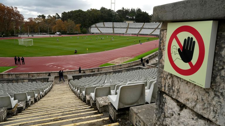 The home ground of Belenenses SAD football club in Lisbon, Portugal, after 13 cases of omicron were identified there. Pic: AP
