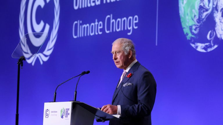 The Prince of Wales delivers a speech during the opening ceremony for the Cop26 summit at the Scottish Event Campus (SEC) in Glasgow. Picture date: Monday November 1, 2021.
