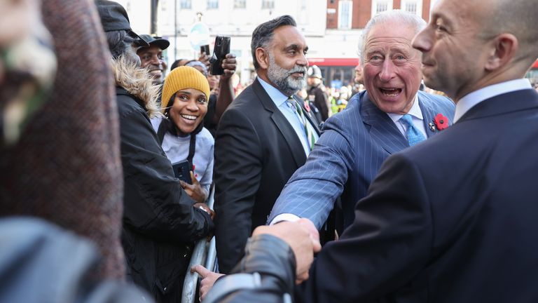 The Prince of Wales (second right) meets members of the public as he departs a visit to meet Prince&#39;s Trust Young Entrepreneurs, supported through the Enterprise programme at NatWest, in London. Picture date: Thursday November 11, 2021.

