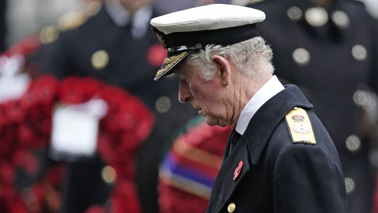 Prince Charles during the Remembrance Sunday service at the Cenotaph