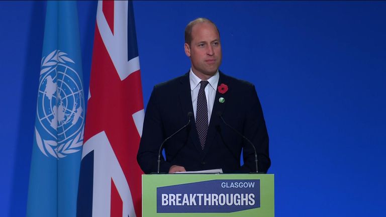 Prince William during his speech at cop26 