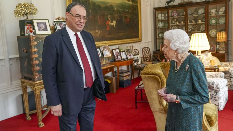 Queen Elizabeth II receives the Governor of the Bank of England Andrew Bailey during an audience in the Oak Room at Windsor Castle, Berkshire. Picture date: Wednesday November 24, 2021.
