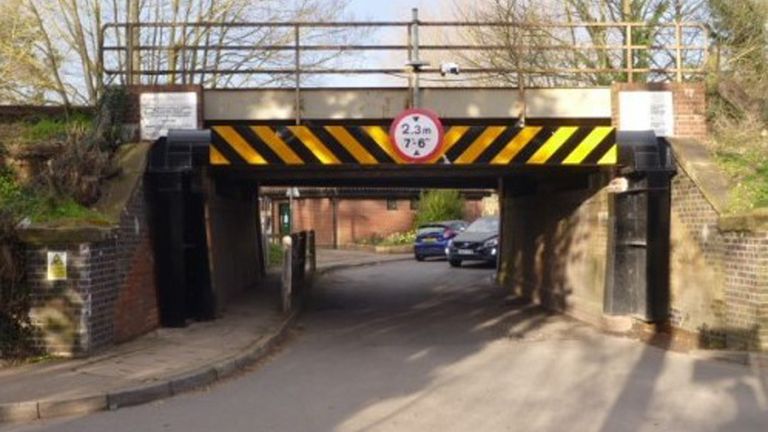 Coddenham Road bridge in Needham Market, Suffolk, which has suffered the most frequent damage, being hit by vehicles 19 times in just 12 months