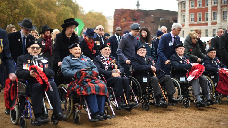 Veterans gather Horse Guards Parade ahead of the Remembrance Sunday service at the Cenotaph