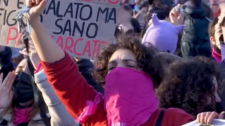 Women protest gender-based violence in Rome