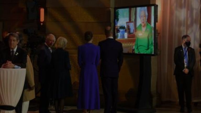 William and Kate and Charles and Camilla watch the Queen&#39;s address to COP26