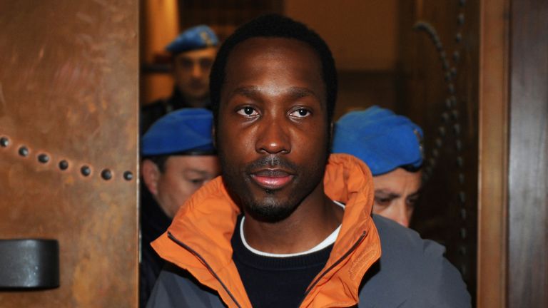 Rudy Guede is escorted to the courthouse for his appeal against the sentence he received in the Meredith Kercher murder trial, in Perugia December 21, 2009. Guede, an Ivorian drifter with a criminal record, was sentenced in October 2008 to 30 years in jail for taking part in Kercher&#39;s murder. REUTERSAlessandro Bianchi (ITALY - Tags: CRIME LAW)
