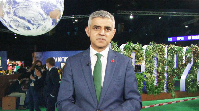 Mayor of London Sadiq Khan speaking at COP26