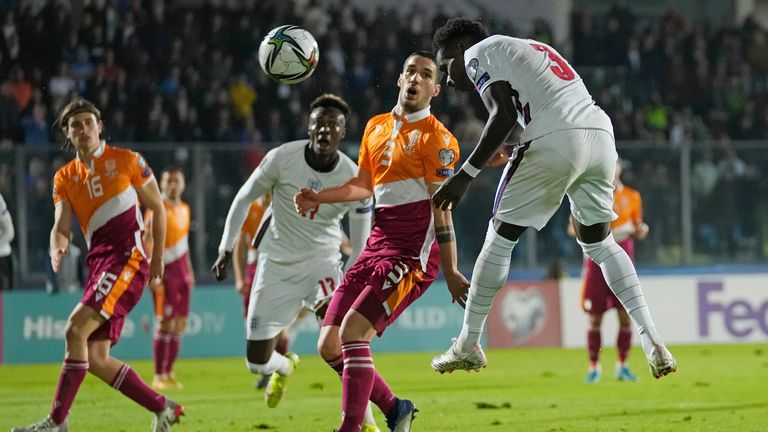 Bukayo Saka scored his side's tenth goal. Pic: AP