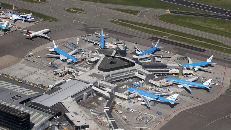 KLM aircraft are seen on the tarmac at Schipol airport near Amsterdam April 15, 2015. REUTERS/Yves Herman
