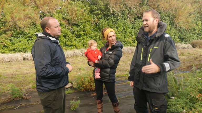 Grace and Aiden Hicks with Dan Whitehead, talking about climate change on Isles of Scilly