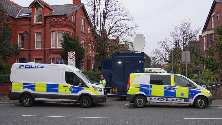 Police activity in Rutland Avenue in Sefton Park, after an explosion at the Liverpool Women's Hospital killed one person and injured another on Sunday. Three men - aged 29, 26, and 21 - were detained in the Kensington area of the city and arrested under the Terrorism Act in connection with the incident. Picture date: Monday November 15, 2021.
