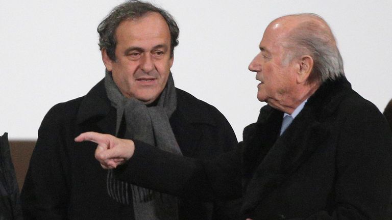 FILE.- In this Dec. 16, 2014 file photo FIFA president Sepp Blatter, right, and UEFA president Michel Platini talk before the semi final soccer match between Real Madrid and Cruz Azul at the Club World Cup soccer tournament in Marrakech, Morocco, Platini, a FIFA vice president, said Monday March 16, 2015 the governing body needs "new ideas, a new program" as longtime leader Sepp Blatter seeks a fifth term on May 29.
PIC:AP
