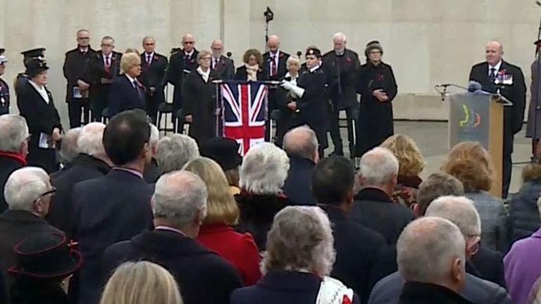 Two-minute silence is observed at National Memorial Arboretum in Staffordshire for Armistice day