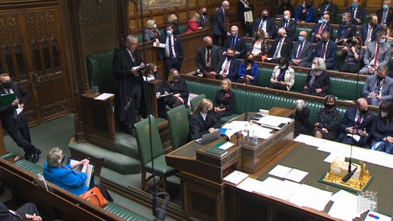 Speaker Sir Lindsay Hoyle, making a statement in the House of Commons in London ahead of a emergency debate relating to standards.
