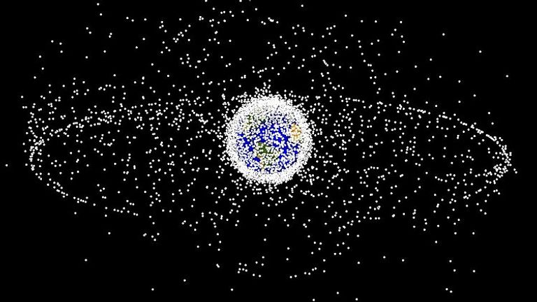 A computer-generated image of an object in Earth orbit currently being tracked. About 95% of the objects in this image are orbital debris Credit: NASA