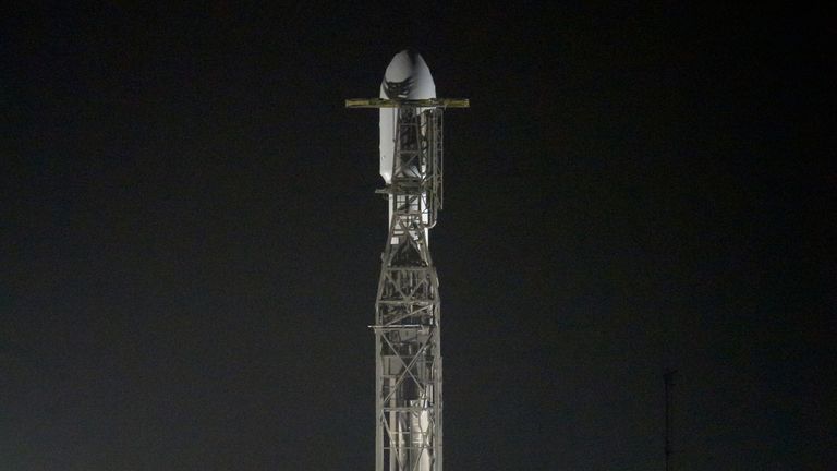 The SpaceX Falcon 9 rocket with the Double Asteroid Redirection Test, or DART, spacecraft onboard, is seen ready for launch, Tuesday, Nov. 23, 2021, at Space Launch Complex 4E, Vandenberg Space Force Base in California. DART is the world...s first full-scale planetary defense test, demonstrating one method of asteroid deflection technology. The mission was built and is managed by Johns Hopkins APL for NASA...s Planetary Defense Coordination Office. Photo Credit: (NASA/Bill Ingalls)