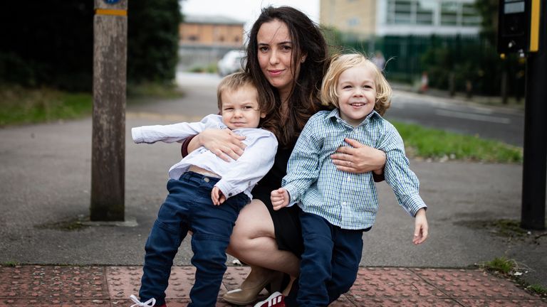 Stella Moris (centre) and sons, Gabriel (right) and Max (left) leave Belmarsh Prison after visiting her partner and their father, Julian Assange pictured in 2020