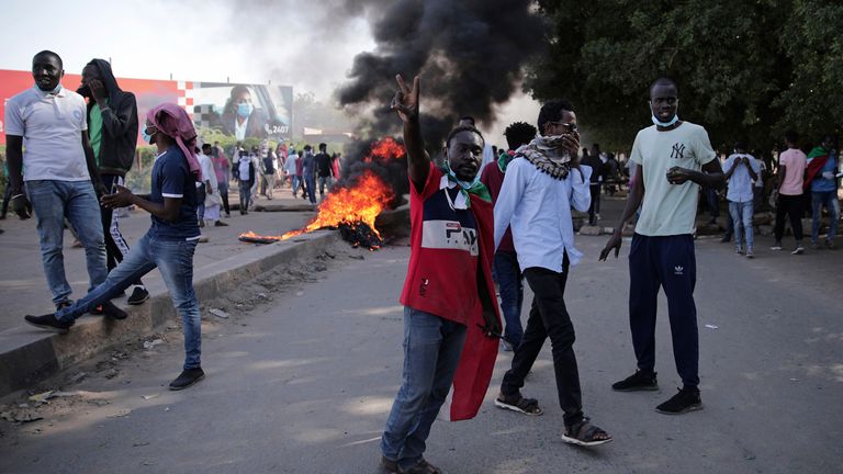 People in Khartoum protest against the military takeover. Pic: AP
