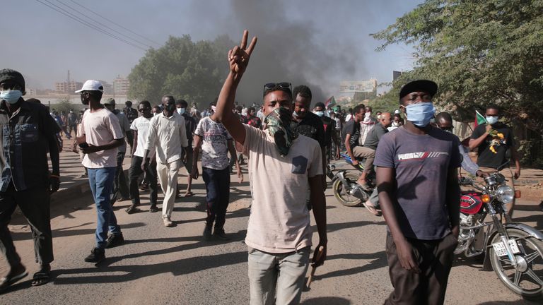 People in Khartoum protest against the military takeover. Pic: AP 