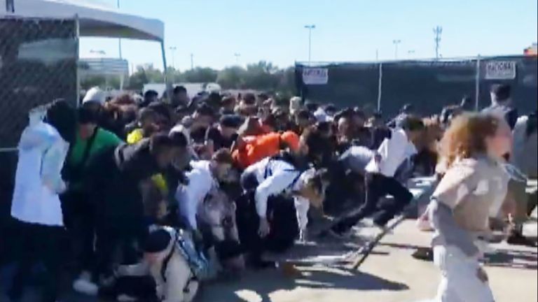 People crushed as crowds break through barriers at Travis Scott&#39;s Astroworld Festival earlier in the day.