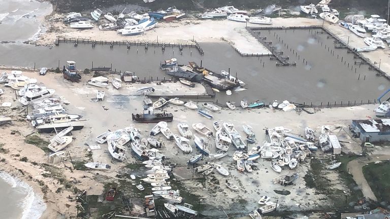An aerial photo shows the aftermath of the Hurricane Dorian damage over an unspecified location in the Bahamas, in this September 2, 2019 photo. Picture taken September 2, 2019. Courtesy Coast Guard Air Station Clearwater/U.S. Coast Guard/Handout via REUTERS ATTENTION EDITORS - THIS IMAGE HAS BEEN SUPPLIED BY A THIRD PARTY. TPX IMAGES OF THE DAY