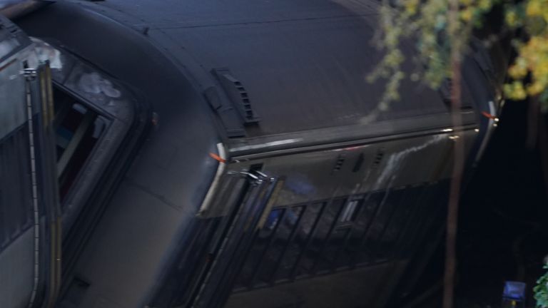 Detail of the scene of a crash involving two trains near the Fisherton Tunnel between Andover and Salisbury in Wiltshire. Fifty firefighters were called to the scene of the collision in which up to a dozen passengers are believed to have been injured. Picture date: Monday November 1, 2021.