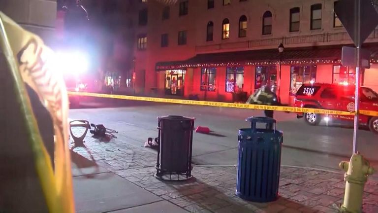 The scene after a vehicle ploughs through a Christmas parade in in Waukesha, Wisconsin