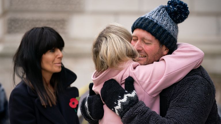 Victoria Coren Mitchell and Claudia Winkleman arrive to meet Richard Ratcliffe, the husband of Iranian detainee Nazanin Zaghari-Ratcliffe, outside the Foreign Office in London, during his continued hunger strike following his wife losing her latest appeal in Iran. Picture date: Monday November 8, 2021.
